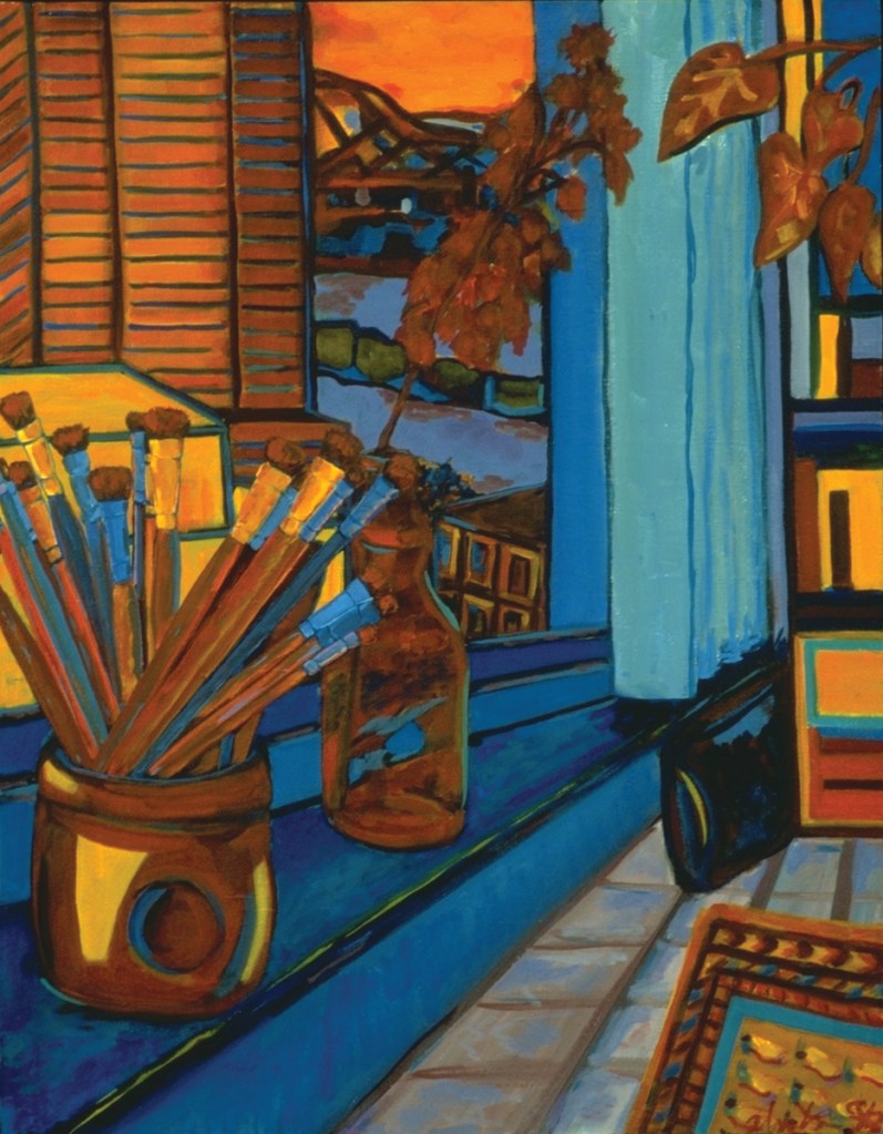 Brushes, Window, 1996, oil on canvas, 22" x 28"